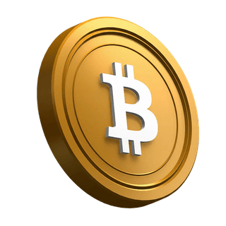 Elemento grafico della sezione hero raffigurante una moneta Bitcoin BTC in posizione inclinata